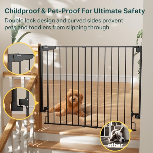 Cumbor 34" Extra Tall No Bottom Bar Baby Gate for Stairs, Hardware Mounted Dog Gate Indoor for Larger Pets, Expandable 29.2-43" Safety Gate for Doorways, Wide Walk Thru Door for Easy Access (Black)