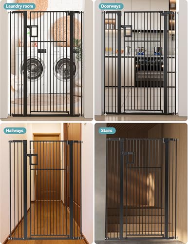No Pawblems 55" Extra Tall Pet Gate for Cat, 29-43" Auto Close Cat Gate for Doorways/Stairs/Hallways, NO Drilling Pressure Mounted Tall Dog Gate Indoor, 1.37" Pet-Safe Gap, Black