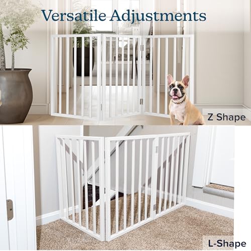 Pet Gate - 3-Panel Indoor Foldable Dog Fence for Stairs, Hallways or Doorways - 54x24-Inch Retractable Wood Freestanding Dog Gates by PETMAKER (White)