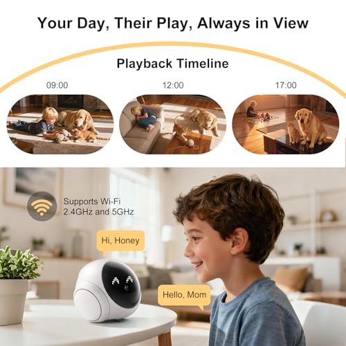 XZI Movable Indoor Robot Camera, Family Bot Security for Cat/Dog/Pet/Elderly, Robot Camera on Wheels with Auto-Recharge, 2-Way Talk, Night Vision, Motion Detection, Phone App