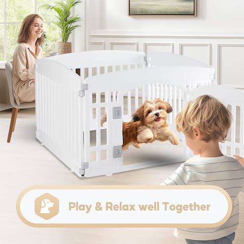 Simple Deluxe 24" 4-Panel Dog Playpen, Durable Pet Playpen with Secure Locking Door for Puppies & Small/Medium Dogs, Portable & Foldable Pet Fence, White