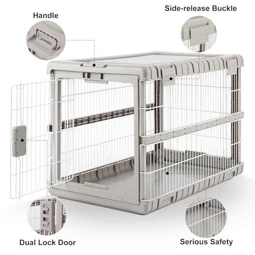 ZOMISIA Collapsible Dog Crate for Large Dogs - 36" L Heavy Duty Dog Kennel No Tools Required with 4 Sides Steel Foldable Cage for Dogs Indoor Furniture, Portable Carrier with 2 Smooth Wheels, Beige
