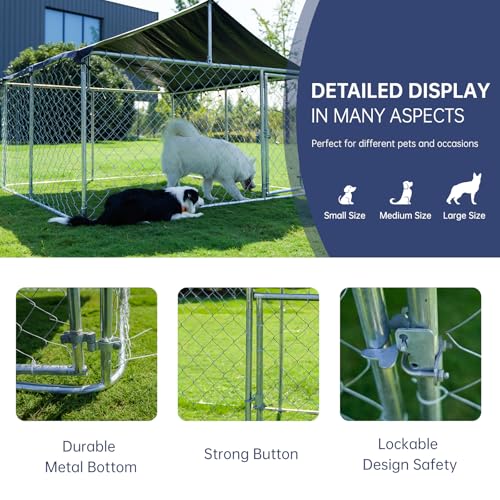 Petonly Outdoor Dog Enclosure Heavy Duty Dog Kennel House Mesh Dog Big Cage Pet Kennel Steel Fence with Secure Lock (78”x 78”)