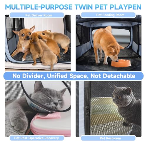 2-in-1 Dog Playpen, 58''Pop Up Cat Puppy Pet Playpen Indoor/Outdoor Cats Enclosed, Cat Dog Tent Crate Cage Kennel, Portable Playpen for Kitten, Small Animals Play Pen(No Divider, Unified Space)
