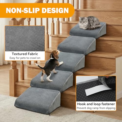 6-Pack Dog Ramp for Stairs, 40D High-Density Foam Pet Steps with Gentle 20°Slope for Staircase Stairs, Non-Slip Puppy Ramp for Small, Senior & Injured Dogs