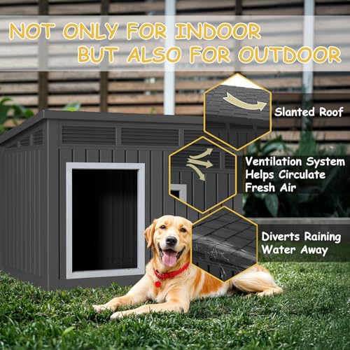 VIXZEN Dog House for Indoor and Outdoor Weatherproof Doghouse with Air Vents Elevated Floor Openable at The Top Easy to Assemble and Clean for Medium to Large (Black, (32.2"×25.12"×24.13"))