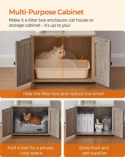 Feandrea Cat Tree with Litter Box Enclosure, 59-Inch Modern Cat Tower, 2-in-1 Condo with Scratching Posts, Washable Removable Cushion, Greige UPCT113G01