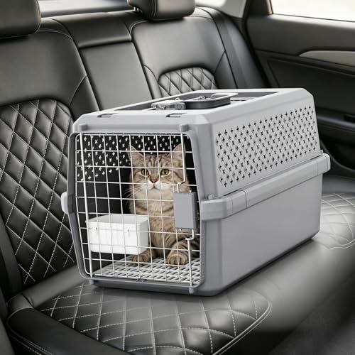 RIZZARI Pets Spree Hard-Sided Pet Travel Carrier, Portable Crate for Medium Dogs and Cats, Durable Plastic Carrier with Metal Door and Ventilation, Ideal for Air Travel, Trips and Outdoor Use