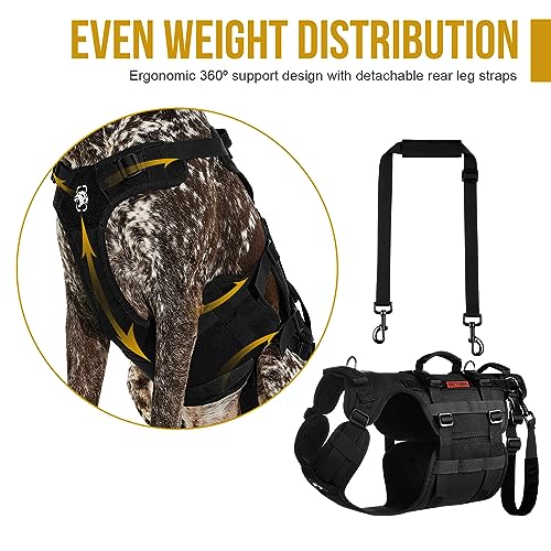OneTigris Dog Lift Harness for Large Dogs, Dog Hip Support Brace, Full Body Lifter with Handles Invictus Multifunctional Mobility Assistance Vest for Back Legs (Black, Large)