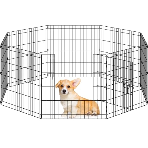 Yaheetech 24" High 8 Panel Foldable Metal Dog Exercise Pen Pet Playpen Dog Fence Outdoor & Indoor Use for Small Animals with Door Black