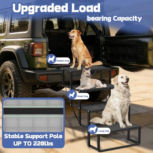 Dog Steps for Car, Truck, SUV, Dog Stairs for Car with Upgraded Non-Slip Surface, Foldable Dog Ramp for Car, Pet Stairs for Large Dogs, 4 Steps