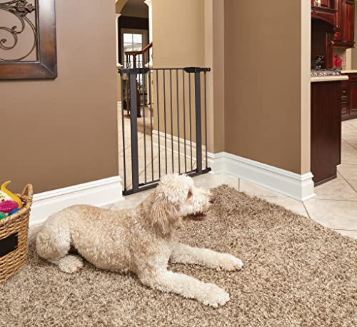 MidWest Homes for Pets 39-Inch High Walk-Thru Pressure Mounted Steel Dog Gate, Expands to 38 Inches Wide, Includes 3-inch Extensions, Textured Graphite