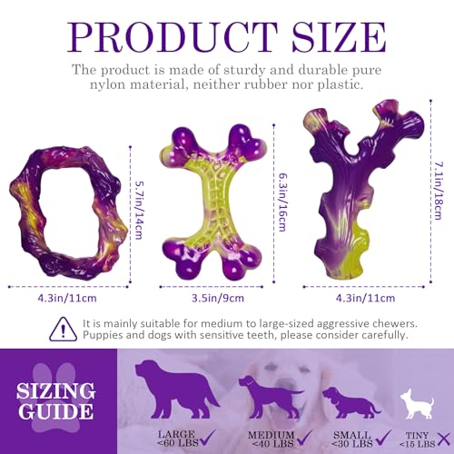 Frienhund Tough Dog Toys for Aggressive Chewers 3 Pack, Indestructible Dog Toys for Large Dogs, Dog Chew Toys, Aggressive Chew Toys to Keep Them Busy, Dog Toy for 30-75lbs Medium/Large Breeds