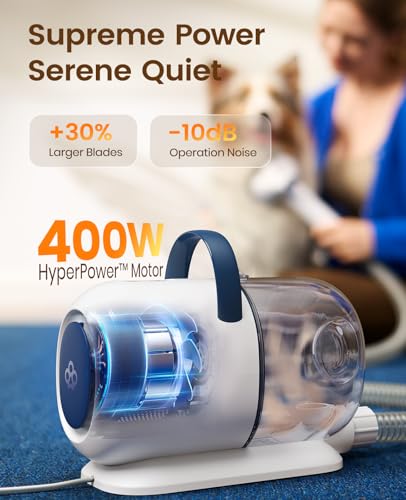 oneisall Dog Grooming Vacuum, 15000Pa Pet Vacuum Kit Shedding 99% Pet Hair, Dog Grooming Clippers with Trimmer Nail Grinder, ≤ 59dB Quiet Brush with 6 Tools, 2L Canister for Home Cleaning,Cozy SE 2