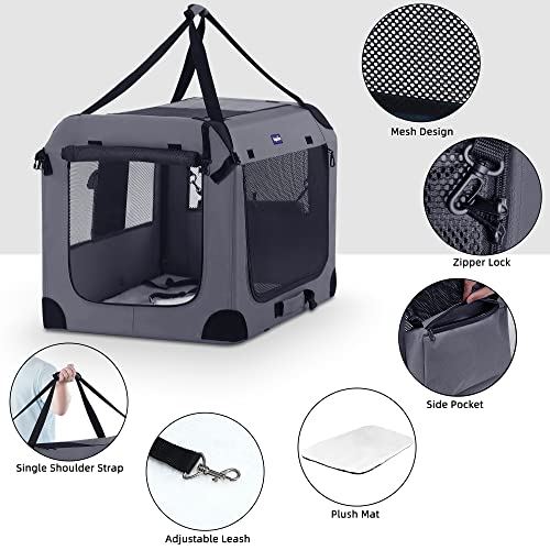 Petprsco Portable Dog Crate - 32"x23"x23" Collapsible Dog Travel Crate for Medium/Large Dogs with Soft Blanket, Foldable Bowl & Poop Bag Dispenser - Indoor & Outdoor Use