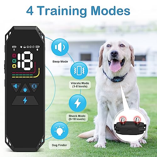 Dog Training Collar with Remote Control, 2500FT Coverage Range and 4 Training Modes, IP67 Waterproof Rechargeable E Collar for Dogs Training for All Breed