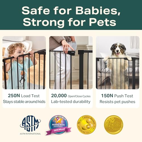 Cumbor 30-46" Baby Gate for Stairs, Mom's Choice Awards Winner-Auto Close Dog Gate for The House, Gifts for Mom, Easy Install Pressure Mounted Pet Gates for Doorways, Black