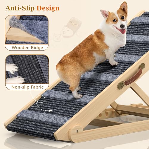 REONEY 𝟮𝟬𝟮𝟲 𝐔𝐩𝐠𝐫𝐚𝐝𝐞𝐝 Dog Ramp, Portable Pet Ramp for Large Small Old Dogs Cats with 7 Adjustable Heights 11" to 26.6", Non-Slip High Traction Ramps for High Bed, Couch, Hold up to 200 LBS