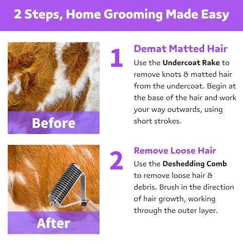 Poodoodle 2 in 1 Undercoat Rake for Dogs and Cats, Professional Grooming Brush Dematting & Shedding Comb to Remove Loose Hair, Matted Fur Efficiently, Perfect for Poodle, Doodle & All Long Haired Pets