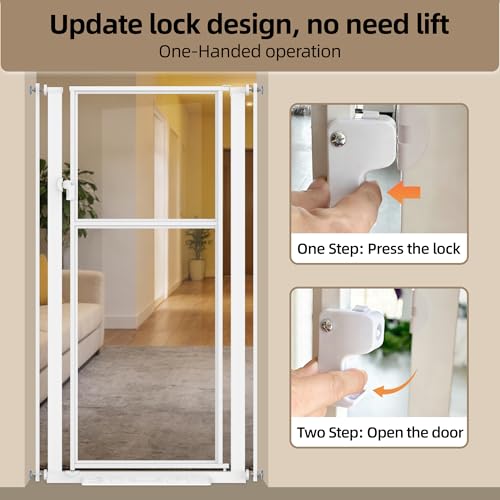 56" High Extra Tall Cat Gate, 29.5-33.46" Wide Clear Acrylic Baby Gate for Doorways Stairs, No Drilling Pet Safety Gate Indoor, Metal Frame Transparent Door for Cats- White