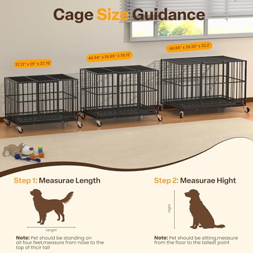 Docagt 48 Inch Heavy Duty Dog Crate Steel Escape Proof, Indoor Double Door High Anxiety Cage, Removable Tray, Large Dog Kennel with Wheels, XL XXL