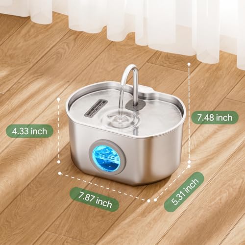 Cat Water Fountain Stainless Steel: 74oz/2.2L Cat Fountain for Drinking- Pet Water Fountain Inside - Automatic Dog Watering Dispenser Bowl - Pet Feeding & Watering Supplies (4 Filters)
