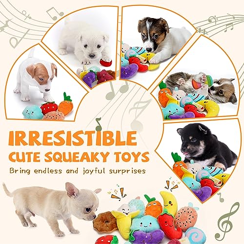 QTwoof Cheerful 20-Pack Squeaky Dog Toys Set - Included 4 Dog Bags, Plush Puppy Toys with Irresistibly Cute Characters for Small Dogs, Interactive Dog Squeak Toys for Fun&Teeth Cleaning