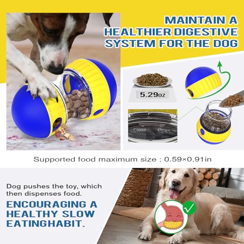 BSISUERM Dog Treat Dispensing Puzzle Toy Adjustable Food Dispenser Slow Feeder Puppy Enrichment Training Rolling Ball Pet Interactive Chase Toys for Small Medium Large Dogs to Keep Them Busy