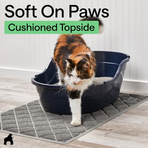 GORILLA GRIP Cat Litter Box Mat, Cushioned Coil Mesh Litter Trapping Mats, Scatter Control Supplies for Less Mess, Phthalate Free, Ultra Deep Catch Grooves, Rinse or Vacuum to Clean, 24x17 Gray