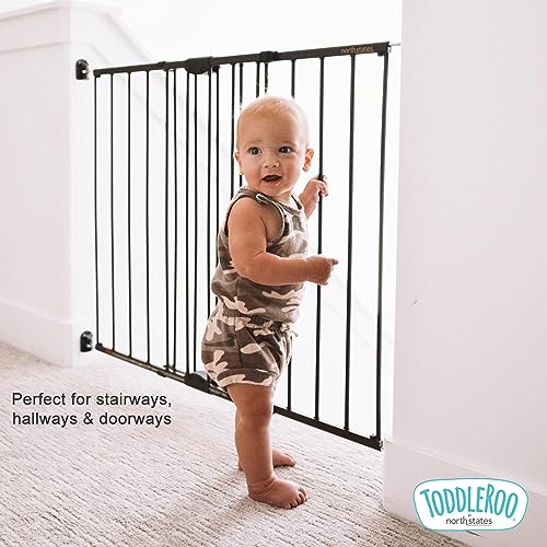 Toddleroo by North States - Easy Swing & Lock Baby Gate Series 2: Hardware Mounted Metal Safety for Stairs & Doorways - Adjustable 28.68 to 47.85 Inches Wide - 31 Inches Tall - Matte Bronze