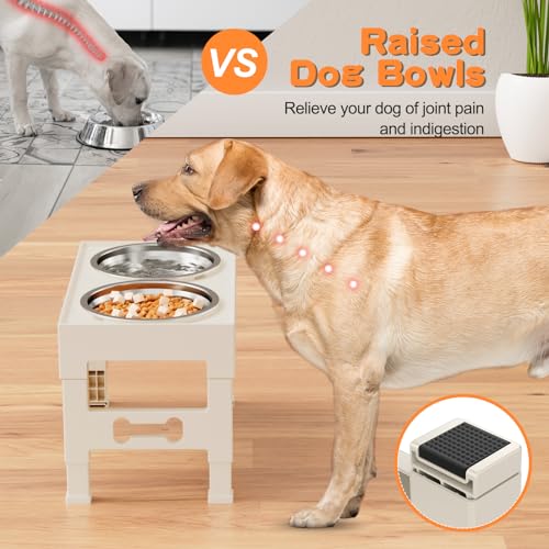 Elevated Dog Bowls with 2 Stainless Steel Bowls, 5-Height Adjustable Stand (3.1", 9" to 12"), for Improved Digestion & Neck Support, Easy Clean, Non-Slip Base Raised Feeder for Medium Large Dogs