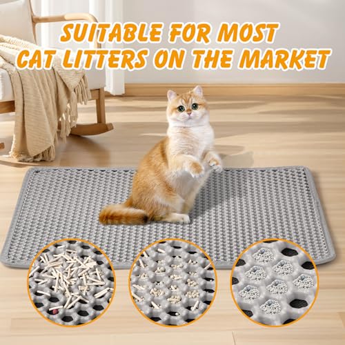 ondware Cat Litter Mat, 30x24 Inch Double Layer Litters Box Mat, Waterproof Cat Mat for Litter Box(Gray)