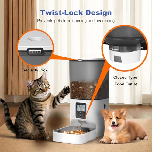 ANDOLL HOME Automatic Cat Feeder, 6L Cat Food Dispenser with 10s Voice Recorder, Pet Feeder up to 8 Meals per Day, Timed Feeder with Dry Food Sealed Ring (Jade White)