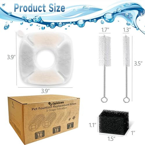 OPISICEN 18 Pcs Cat Fountain Filters Replacement Compatible with VEKEN 95oz/2.8L, 67oz/2L, 135oz/4L Pet Fountain