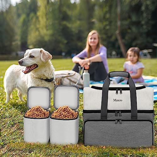 Mancro Dual Layers Dog Travel Bag, Pet Travel Bags with 2 Extra Large Food Containers, 2 Collapsible Dog Bowls, Multi-Pockets Tote Organizer for Pet Supplies, Road Trip Essentials, Weekend Camping