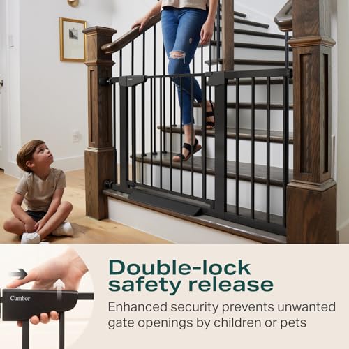 Cumbor 30-46" Baby Gate for Stairs, Mom's Choice Awards Winner-Auto Close Dog Gate for The House, Gifts for Mom, Easy Install Pressure Mounted Pet Gates for Doorways, Black