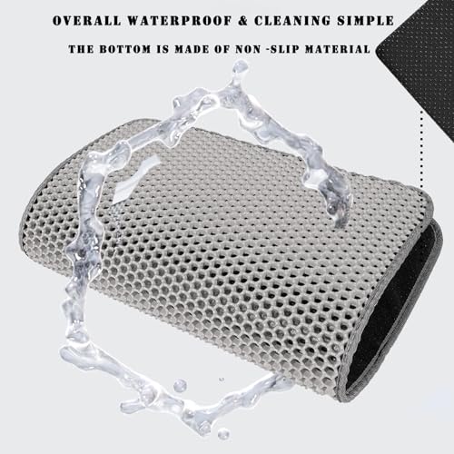 HCY&WLD Cat Litter Mat, 45x26/35x24/30x22/24x18 Inch Double Layer Cat Litter Box Mat, EVA Non-Slip, Waterproof Urine Proof Cat Litter Catcher Mat, Easy Clean Scatter Control (35x24 Inch, Gray)