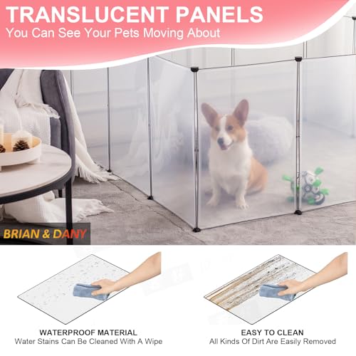 BRIAN & DANY Dog Playpen Portable for Small Animals, Dog Play Pen Indoor, Transparent Pet Playpen for Puppies, Cats, 80" L x 40" W x 28" H