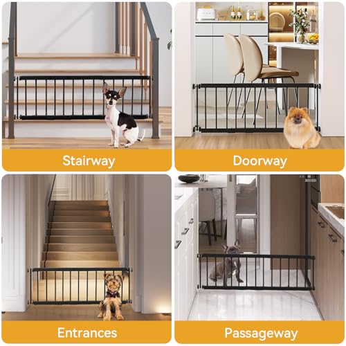 Dog Gate Indoor,18"-45" Adjustable Extra Wide Metal Short Dog Gate to Step Over, 14" Tall Small Pet Gate with 3 Extension Kits, Pressure Mounted for Doorways & Stairs Black