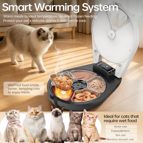 RESPURR Automatic Wet Food Cat Feeder, 3 Days 5 Freshness Meals Refrigerated Auto Cat Feeder, Semiconductor Cooling & Heating with 304 Stainless Steel Bowl, Programmable Timer Cat Food Dispenser