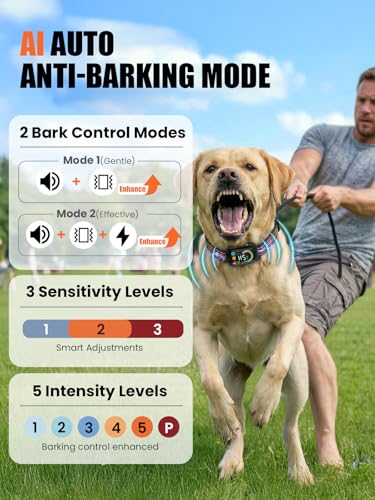 2-in-1 Dog Bark & Shock Collar, Dog Training Collar with 4 Training Modes Beep/Vibration/Shock/no Shock, 3300FT Remote, IPX7 Waterproof E Collars with AI Anti Barking for Small Medium Large Dog