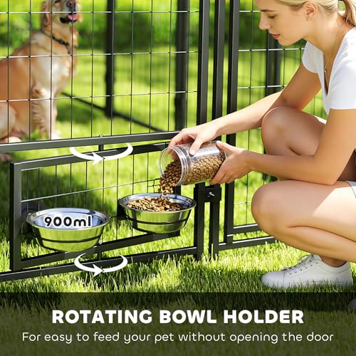 PawHut 8' x 4' x 6' Outdoor Dog Kennel, Welded Wire Dog Kennel Outside Run with 360° Rotating Bowls, Waterproof & UV Resistant Cover, for S&M&L Breeds, Chickens, Ducks, Silver