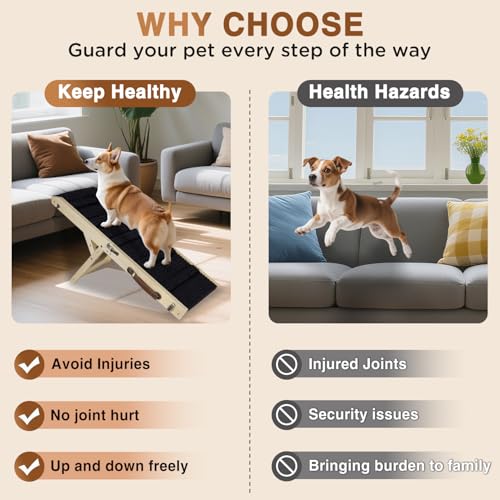 2026 Upgraded Dog Ramp for Couch - Foldable Small Dog Ramp for Bed - 4 Adjustable Height from 12" to 20" - Portable Pet Stairs with Non-Slip Pad - Pet Ramps Use for Low Bed Couch Steps Up to 60LBS