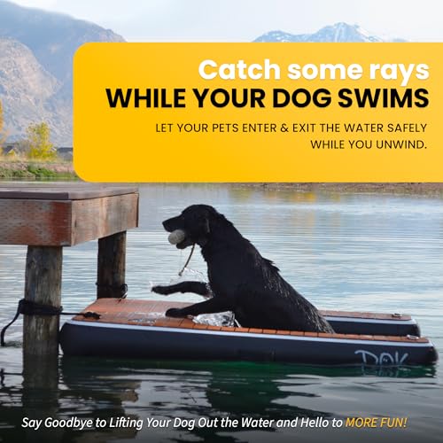 DOK Dog-DOK Inflatable Dock Platform: Safe & Easy Water Access for Dogs Up to 250 lbs; Floating Non-Slip EVA Foam with Dog Boat Ramp for Pool, Dock, & Lake | Military Grade & High Visibility