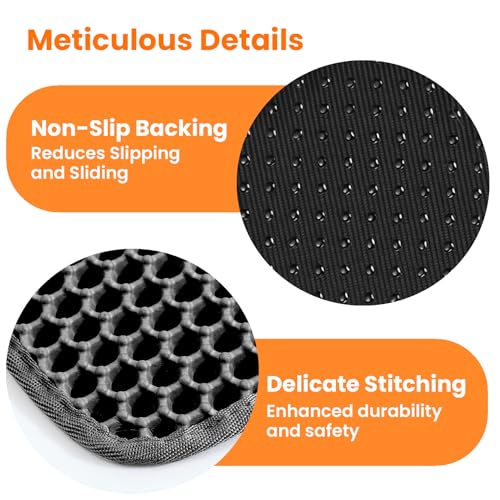 Petinstinct Cat Litter Mat, 24x18 Inches Large Double Layer Honeycomb Cat Litter Trapping Mat, Non Slip Waterproof Urine Proof Cat Litter Box Mat for Floor, Kitty Litter Rug, Cat Supplies, Black