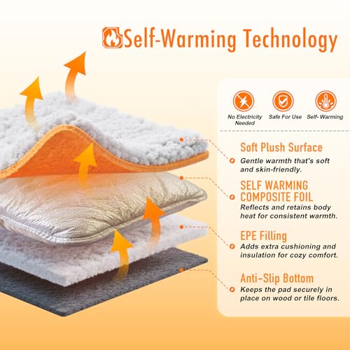 WanpeeGoo Self Warming Cat Bed, Heated Cat Bed, 2.0 Upgraded Thermal Foil Heating Pad, Plush Self-Heating Pet Mat for Crate, Floor, with Removable Washable Cover, Non-Slip, 15"x19"