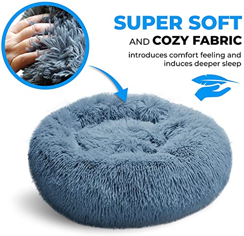 Whiskers & Friends Cat Beds for Indoor Cats, Fluffy Calming Donut Cat Bed, Small Dog Bed Washable - Orthopedic Soft Plush Pet Beds Sized for Kitten to Large Cats & Puppy to Small Dogs - Navy Grey 20''