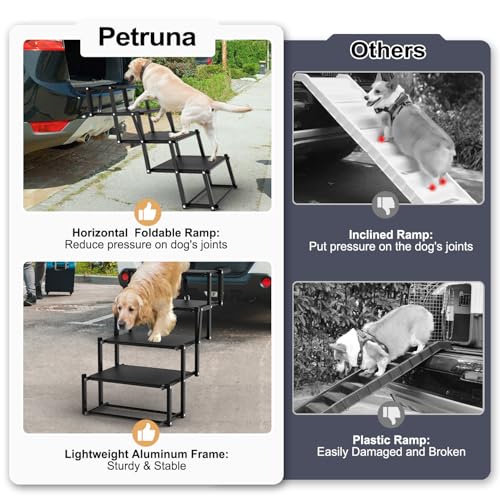 Extra Wide Dog Stairs for Large Dogs, Foldable Dog Ramp for Car with Non-Slip Surface, Lightweight Dog Stairs for Cars, Dog Steps for Cars, SUV, High Beds, Truck, Supports up to 250 lbs, 4 Steps
