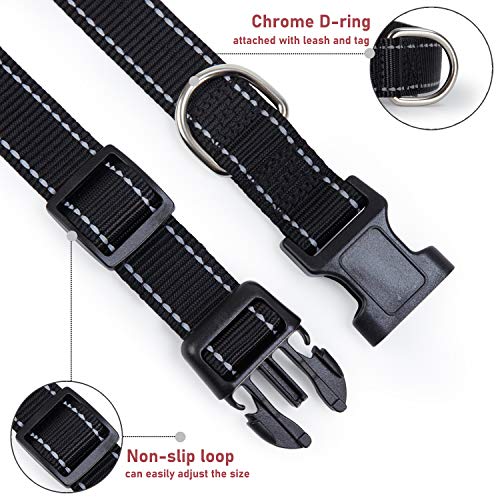 Reflective Dog Collar with Buckle Adjustable Safety Nylon Collars for Small Medium Large Dogs, Black S