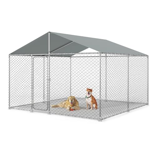 10x10FT Dog Kennel Outdoor Outside, Heavy Duty Metal Dog Enclosure with Waterproof Oxford Roof & Security Lock,Panels for Large Dogs & Small Animals, Backyard Pet Playpen